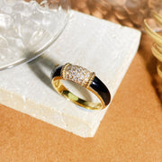 Natural White Diamond Black Agate Ring D0.21ct, 18K